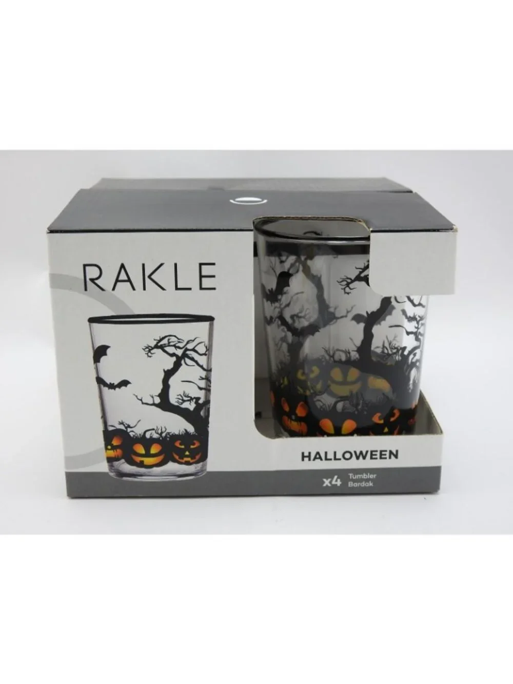 RAKLE Halloween Tumbler Glasses Set of 4 Pumpkins Bats Spooky Trees New